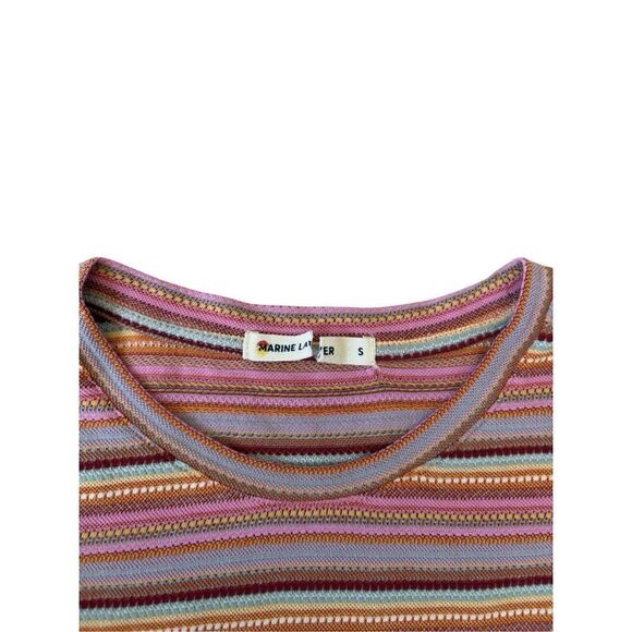 MARINE LAYER Top Striped Cotton Crew Neck Size S Pink - Picture 3 of 8